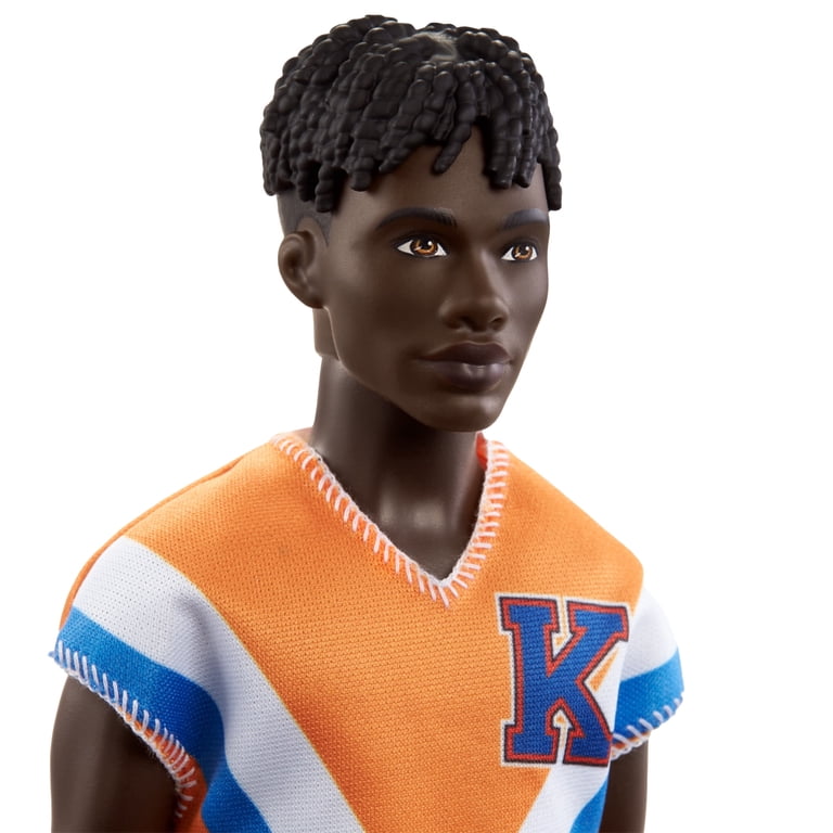Barbie, Ken Fashion Doll, Orange Jersey, Twisted Black Hair