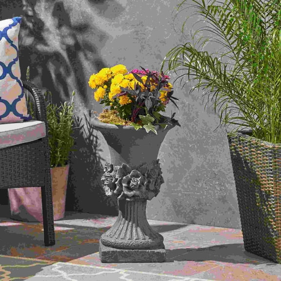 Antique Gray Magnesium Oxide Garden Urn Planter 11.75x11.75x19.5 Inches Weather Resistant for Indoor Outdoor Use