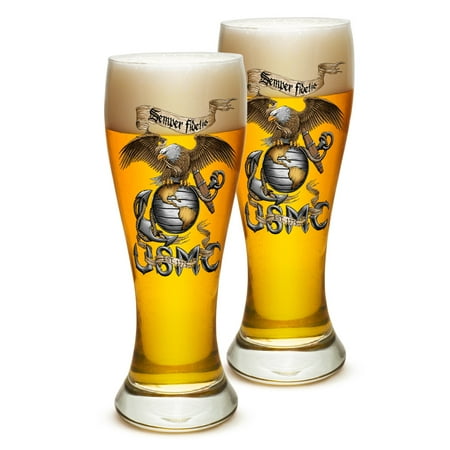 

Pilsner – US Marine Corps Gifts for Men or Women – Eagle USMC Beer Glassware – USMC Barware Glasses Set of 6 (23 Oz)