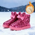 thumbnail image 2 of JAJAHO Girls Glitter Snow Boots Sparkly Sequins With Cute Rabbit Ears Design Ankle Boots For Winter Insulated Fuzzy Lining Comfortable Shoes, 2 of 5
