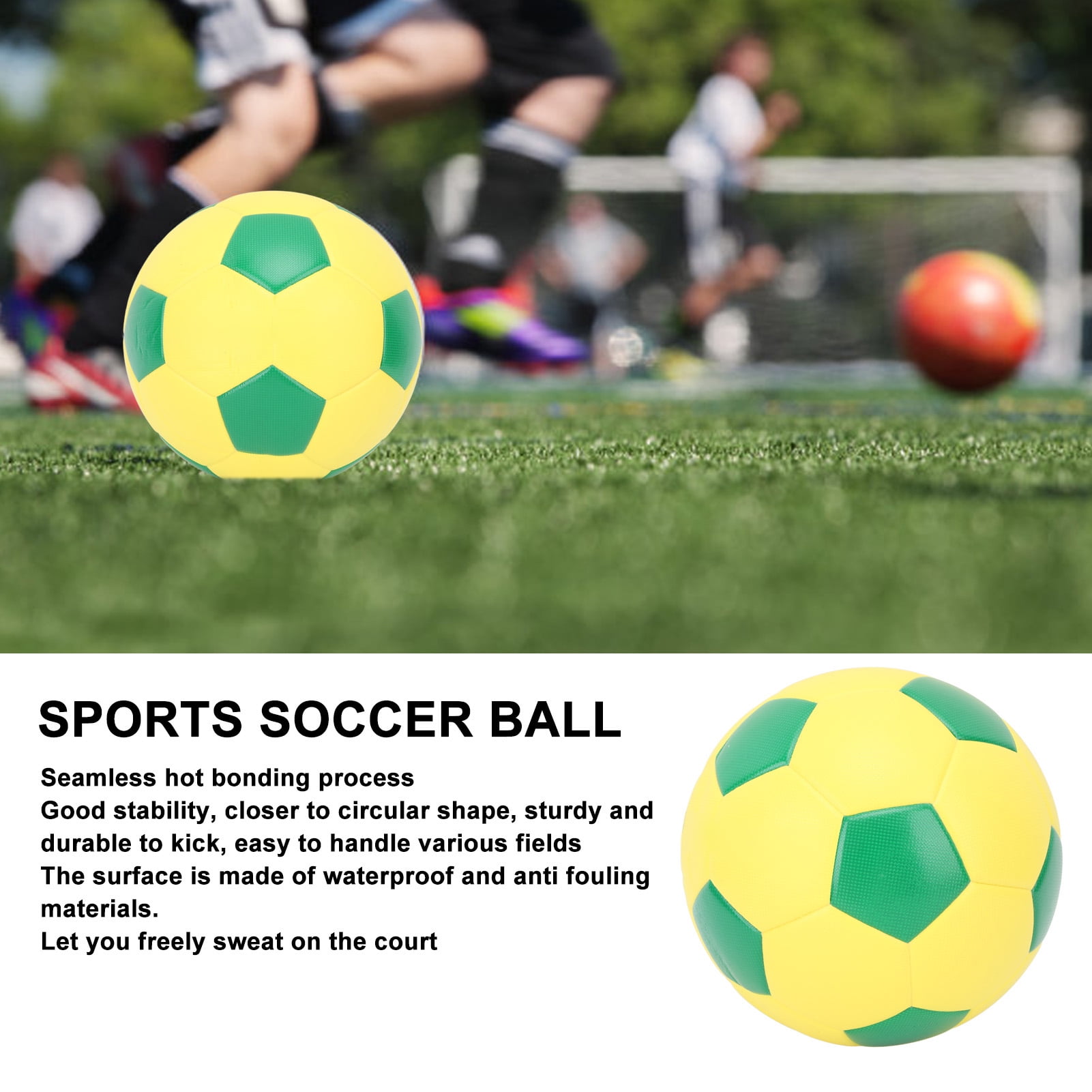 M Buder Size 5 Soccer Ball PU Waterproof Elastic Training Football for Practice Game Kids Adults Yellow Green Official Match Standard 8.3 inches / 21 cm