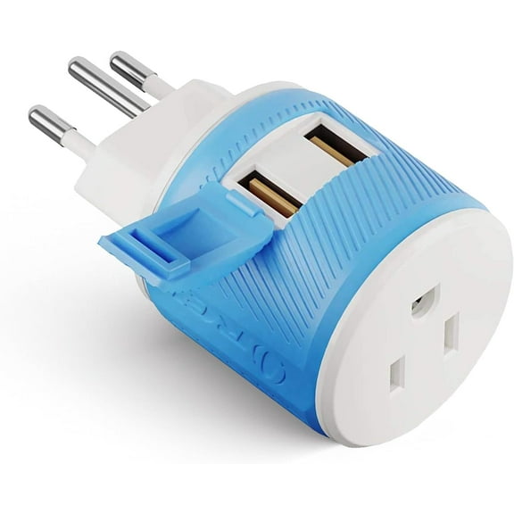 OREI Brazil Travel Plug Adapter with Dual USB - USA Input - Type N (U2U-11C)