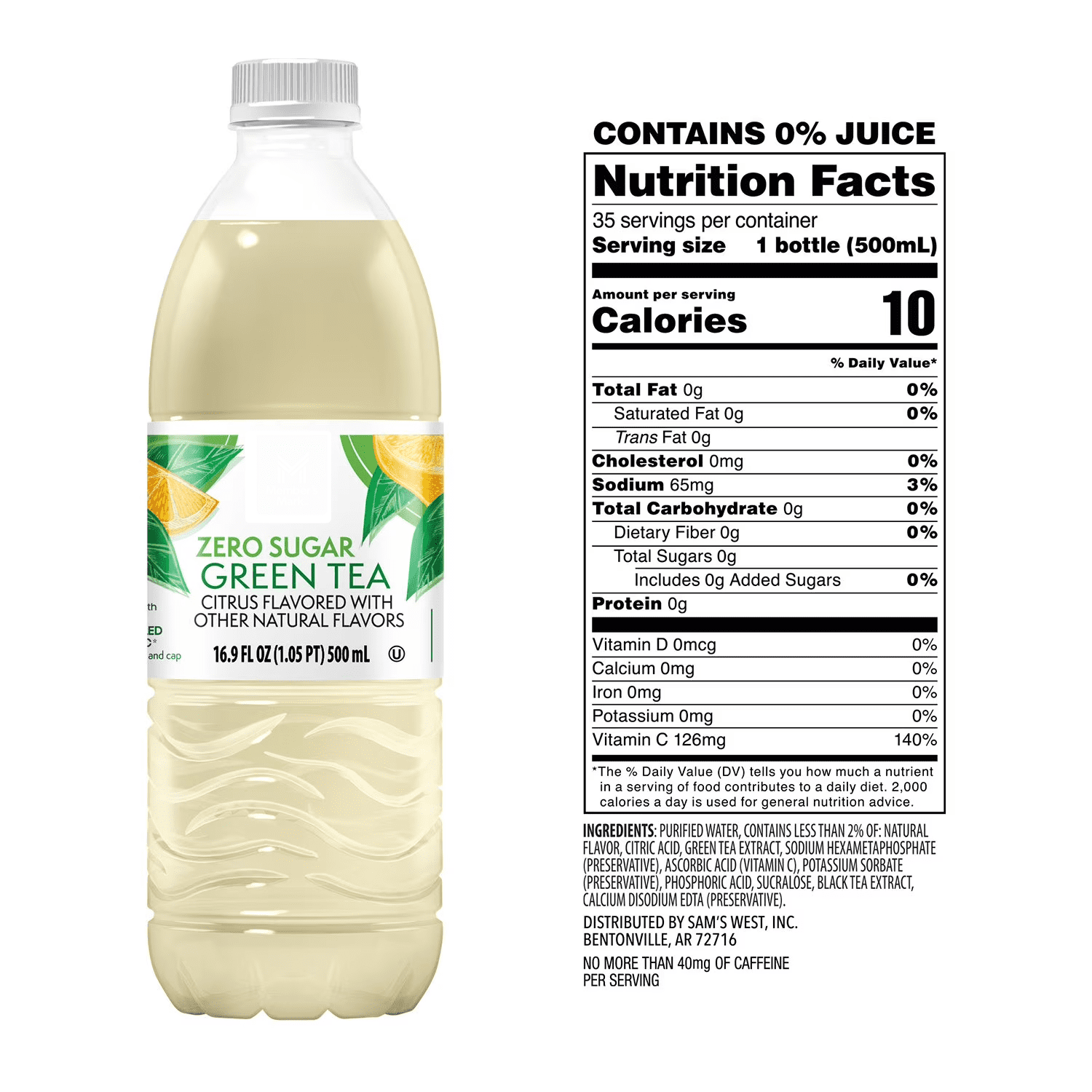 Zero Sugar Green Tea with Citrus Flavor – 16.9 fl oz Bottles (48 Pack)