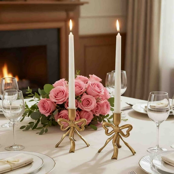 Tupukom Valentines Day Decorations, Bow Candle Holder, Bow Metal Taper Candle Holder, Gold, Black, Decorative Candle Holders for Centerpiece, Table, Wedding