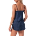thumbnail image 3 of INSPIRE CHIC Women's Pajama Sets Satin Curved Crisscross Back Cami Spaghetti Strap Cowl Neck Silky Split Shorts Set S Navy, 3 of 6