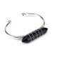 thumbnail image 1 of Xiao Hua Pulsera de cuentas hecha a mano, ideal para hombres y mujeres, hecha a mano, con alambre de cobre y plata, con piedra natural y prisma hexagonal abierto (negro), 1 of 3