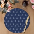 thumbnail image 3 of Navy Blue Anchor Round 15 Inch Placemats Set of 6, Nautical Coastal Summer Ocean Ship HeatResistant Non Slip Place Mats for Dining Table, Wipeable Braided Kitchen Table Mats for Housewarming, 3 of 9