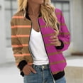 thumbnail image 3 of Olyvenn Bomber Jacket Women Fashion Striped Printed Jackets Windbreaker Cropped Coats Zip Up Long Sleeve Coat with Pockets Hot Pink 8, 3 of 5