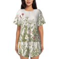 thumbnail image 1 of Xecao Herbs and Wildflowers Pattern Women's Short Sleeve Pajama Set Soft Sleepwear Lounge Set with Button Front Top and Drawstring Shorts with Pockets-4X-Large, 1 of 6
