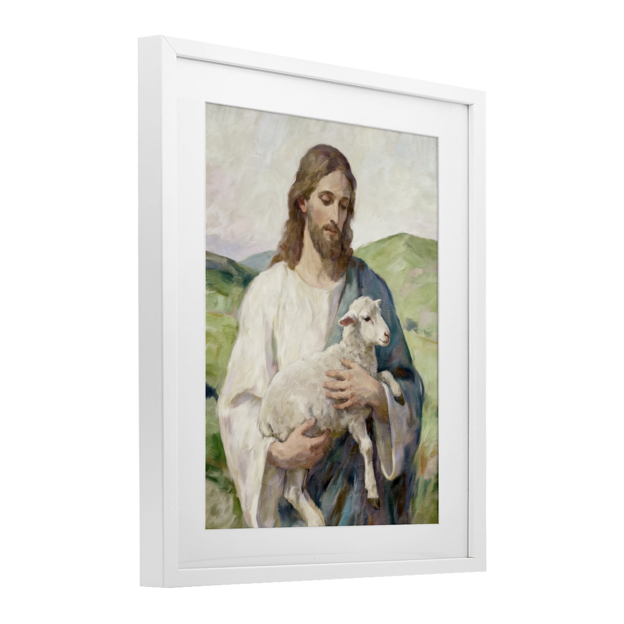 Stupell Industries Little Lamb & Spiritual Figure White Framed Print Under Glass, design by Kim Allen