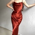 thumbnail image 2 of Vestido de satén sexy y elegante con abertura y escote bajo, 2 of 7