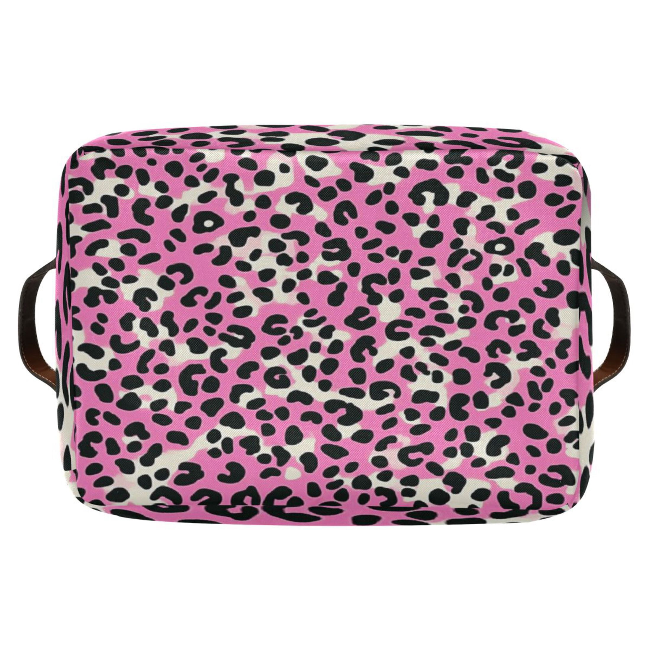 Pink and Black Leopard Foldable Storage Basket,Canvas Fabric Foldable Storage Bins with Handles Open Home Storage Bins Boxes for Toy Book Shelf Closet Baskets