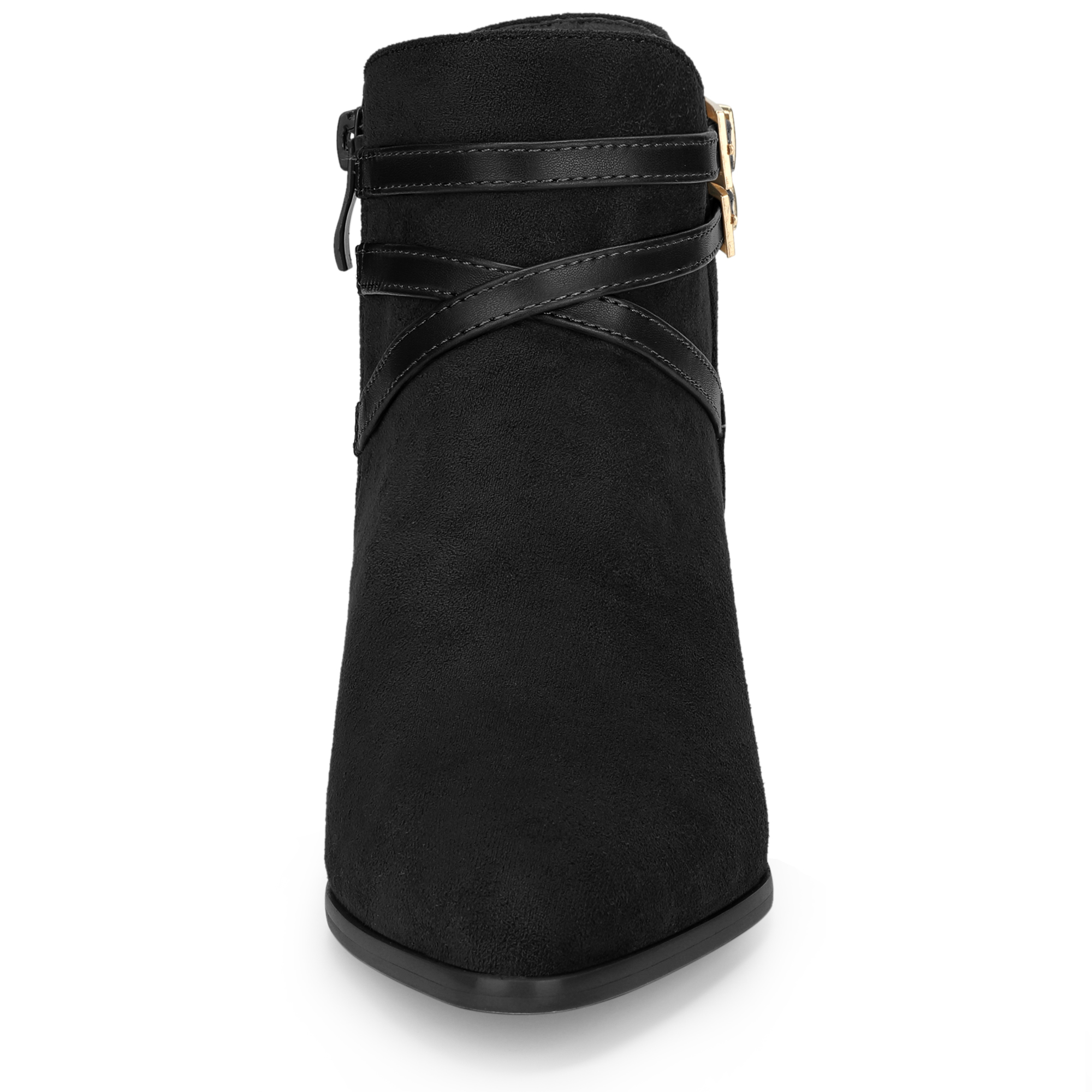 DARING DIVA Strappy Pointed Toe Buckle Chunky Heel Ankle Booties Black 9.5