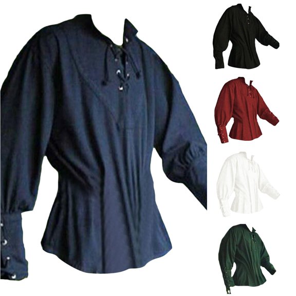 Mens Medieval Shirt Long Sleeve Tops Casual Blouse Pirate Costumes