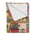 thumbnail image 2 of Cat Soft Flannel Fleece Throw Blanket, Nerd Book Lover Kitty Sleeping over Bookshelf Library Academics Feline Boho Design, Cozy Plush for Indoor and Outdoor Use, 70" x 90", Multicolor, by Ambesonne, 2 of 5