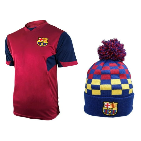 Icon Sports Men FC Barcelona Official Soccer Jersey and Beanie Combo 42 - XL
