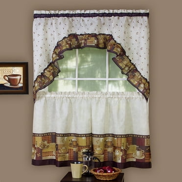 Coffee Bistro Kitchen Curtain Tier and Swag Set - 36 in. Long