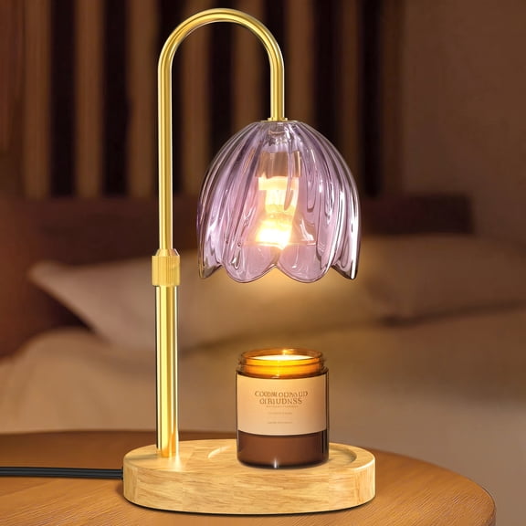 BEEPRINCESS Candle Warmer Lamp, 2/4/8H Timer, Dimmable, Adjustable Height, Purple Glass Shade, 2 Bulbs
