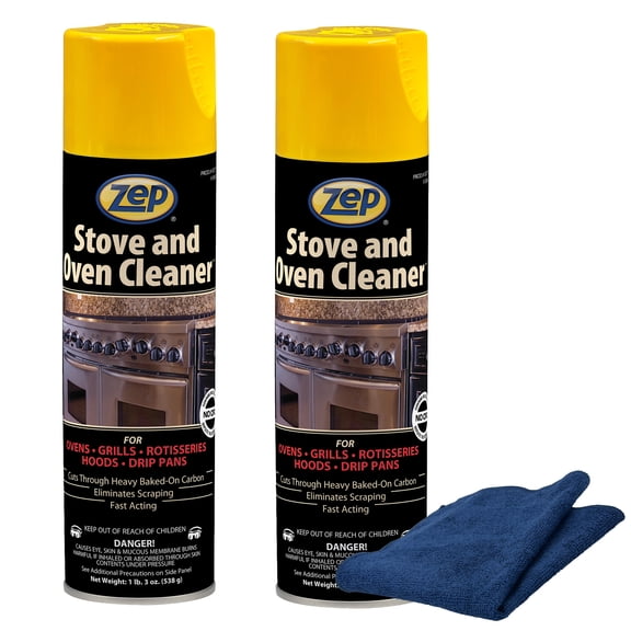 Zep Stove & Oven Cleaner 19 oz and Blue Microfiber Rag Heavy-Duty Baked-On Grease Remover for Oven Interiors Stovetops and Burners