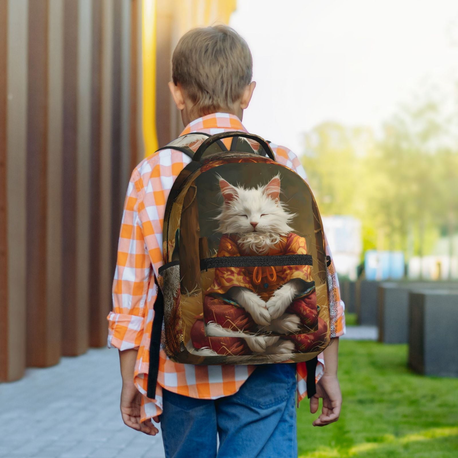 Xecao Haystack Meditating Cat Travel Backpack: A spacious, stylish computer backpack ideal for men and women, perfect for college, school, or daily travels