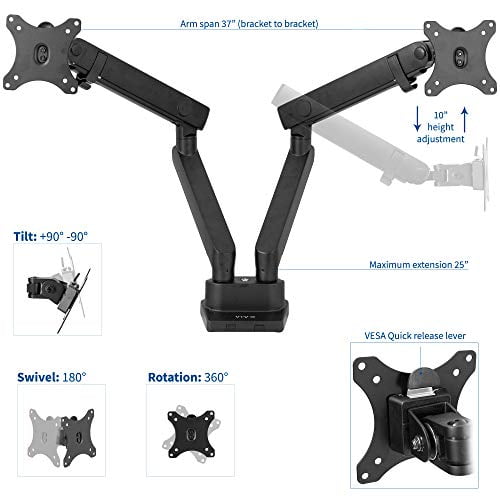 VIVO Premium Aluminum Full Motion Dual Monitor Desk Mount Stand with Lift Engine Arm, Fits Screens up to 32 inches, STAND-V102BB