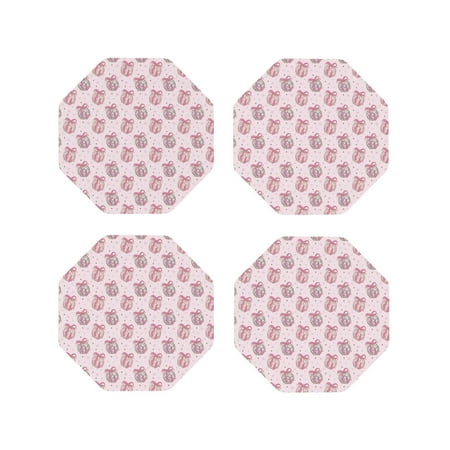 

Fuzoiu Pink Disco Ball Print Leather Coasters Set Drink Coasters Set of 4 for Tabletop Protection Durable PVC Coasters Home Décor and Housewarming Gift-Octagon