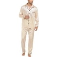 thumbnail image 3 of Mens Silk Satin Pajamas Long Sleeve Loungewear Two-piece Sleepwear Button-Down Pj Set, 3 of 6
