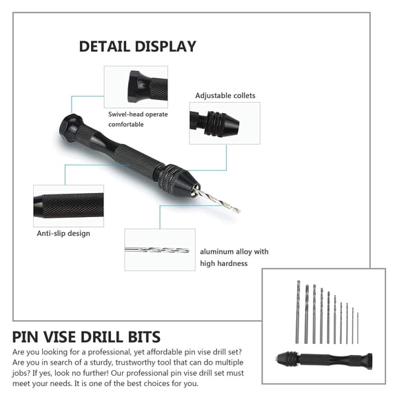 FUEENIRVA Pin Vise Rotary Drill Kit, 1 Set Compact Black Aluminum Alloy Hand Tool for Wood, Plastic, Jewelry and More