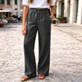 thumbnail image 2 of Glisme Women's Pants Solid Color Elastic Waist With Pockets Summer Casual Women Wide Leg Trousers Size M Black, 2 of 4