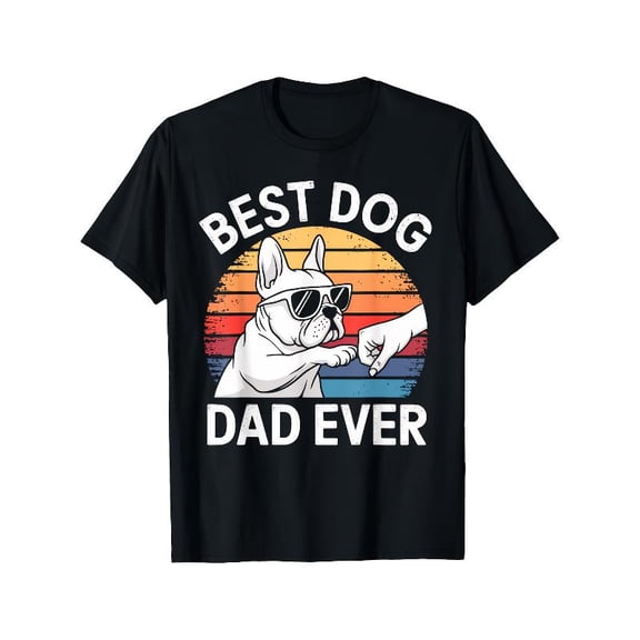 Casual Graphic Tee,Tops Has"Best Dog Dad Ever"Text With French Bulldog Pattern,Round Neck Regular Fit T-shirts, Size(S-5XL)