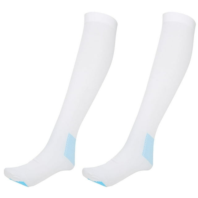 Calcetines de compresión hasta la rodilla para varices con orificio para la puntera (blancos, talla M)