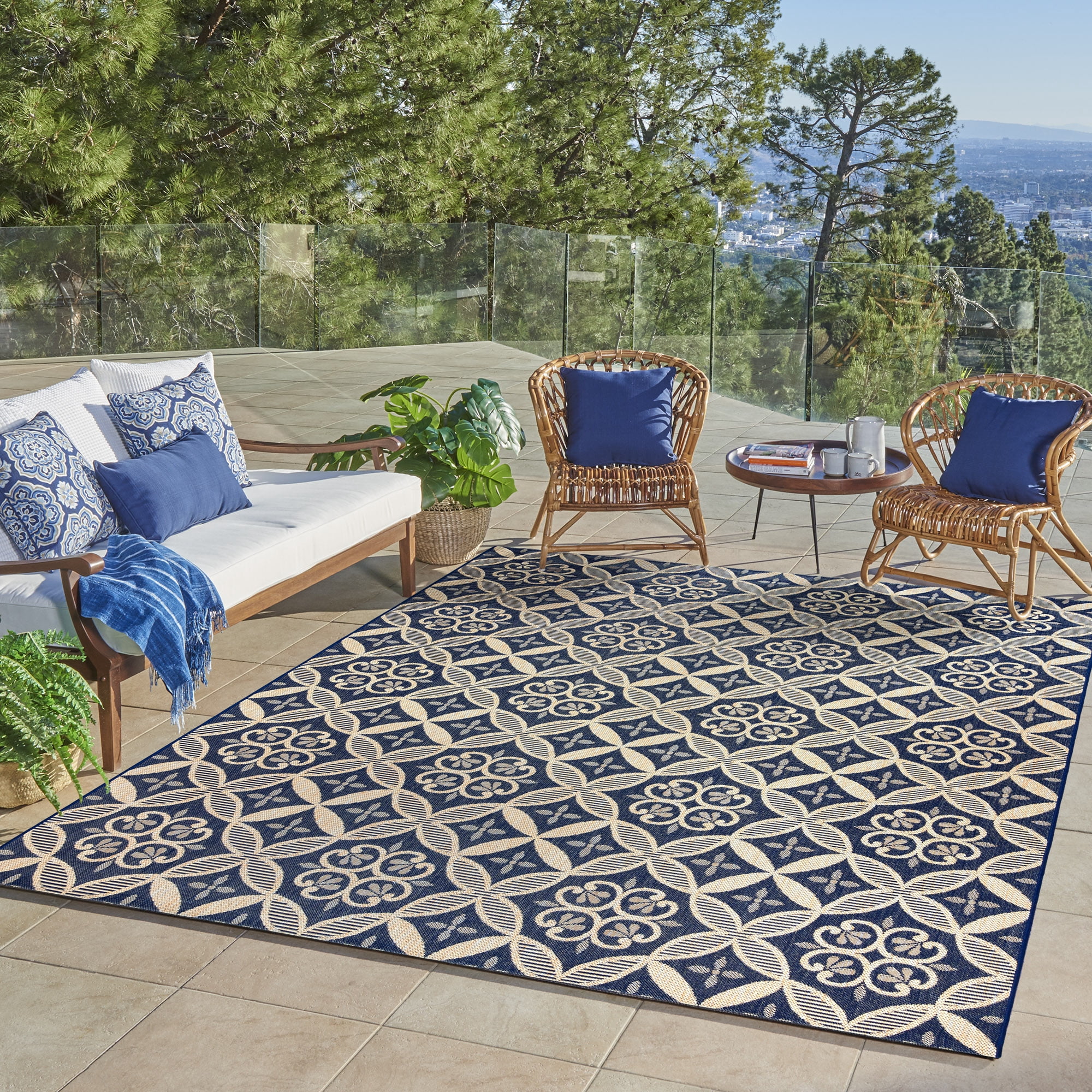 Gertmenian Paseo Niala Transitional Floral Navy/ Sand Area Rug, 8x10