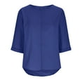 thumbnail image 3 of Fesfesfes Women Plus Size Workout Clothing Fashion Women's Summer Round-Neck Solid 3/4 Sleeve Casual Top Blouse Womens T Shirts Casual 3XL(US:14), 3 of 6