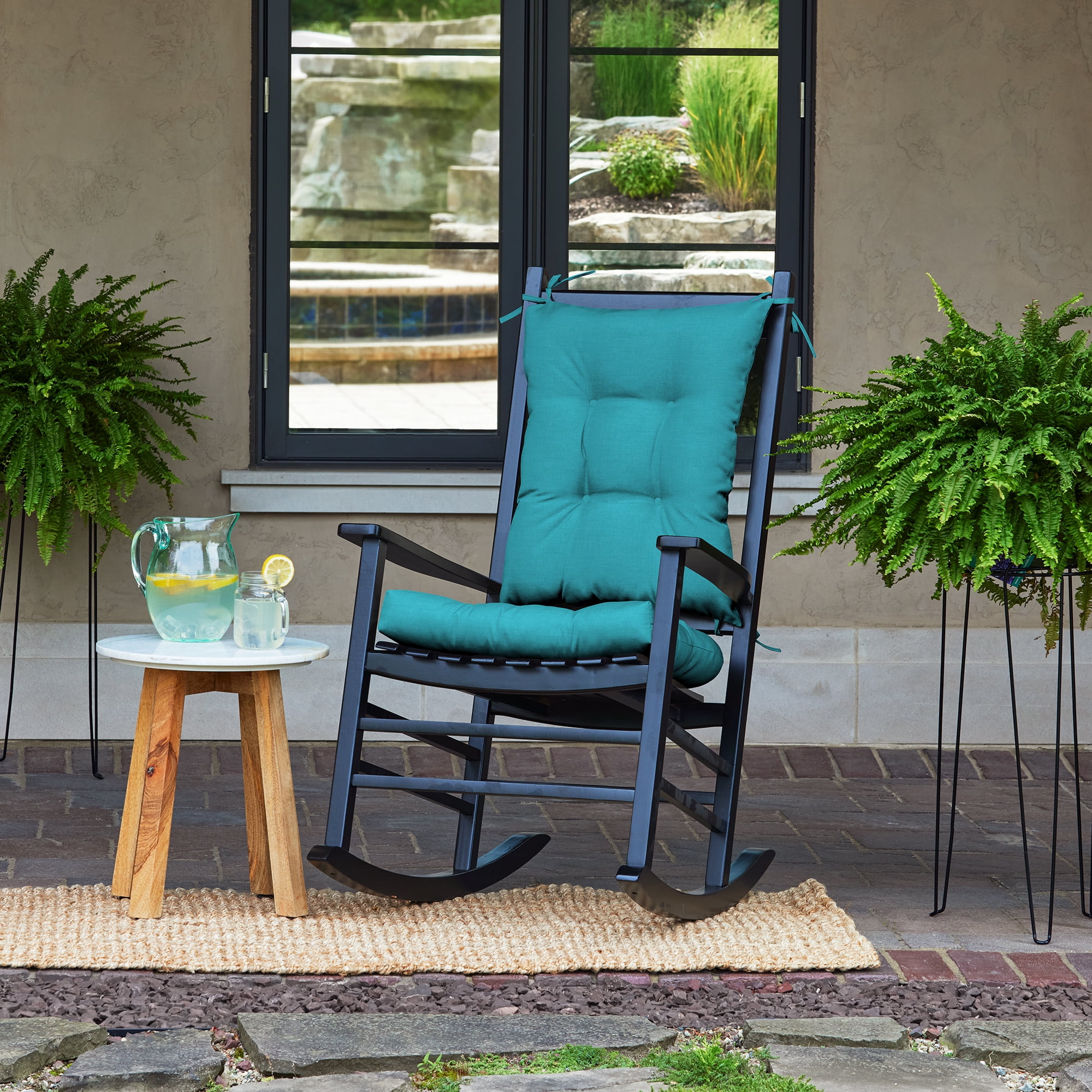 ARDEN Plush Indoor/Outdoor Rocking Chair Cushion Set, 2-Pack, 18 x 20, Water repellent, Fade Resistant, Tufted Cushion for Rocking Chairs 18 x 20, Lake Blue Leala