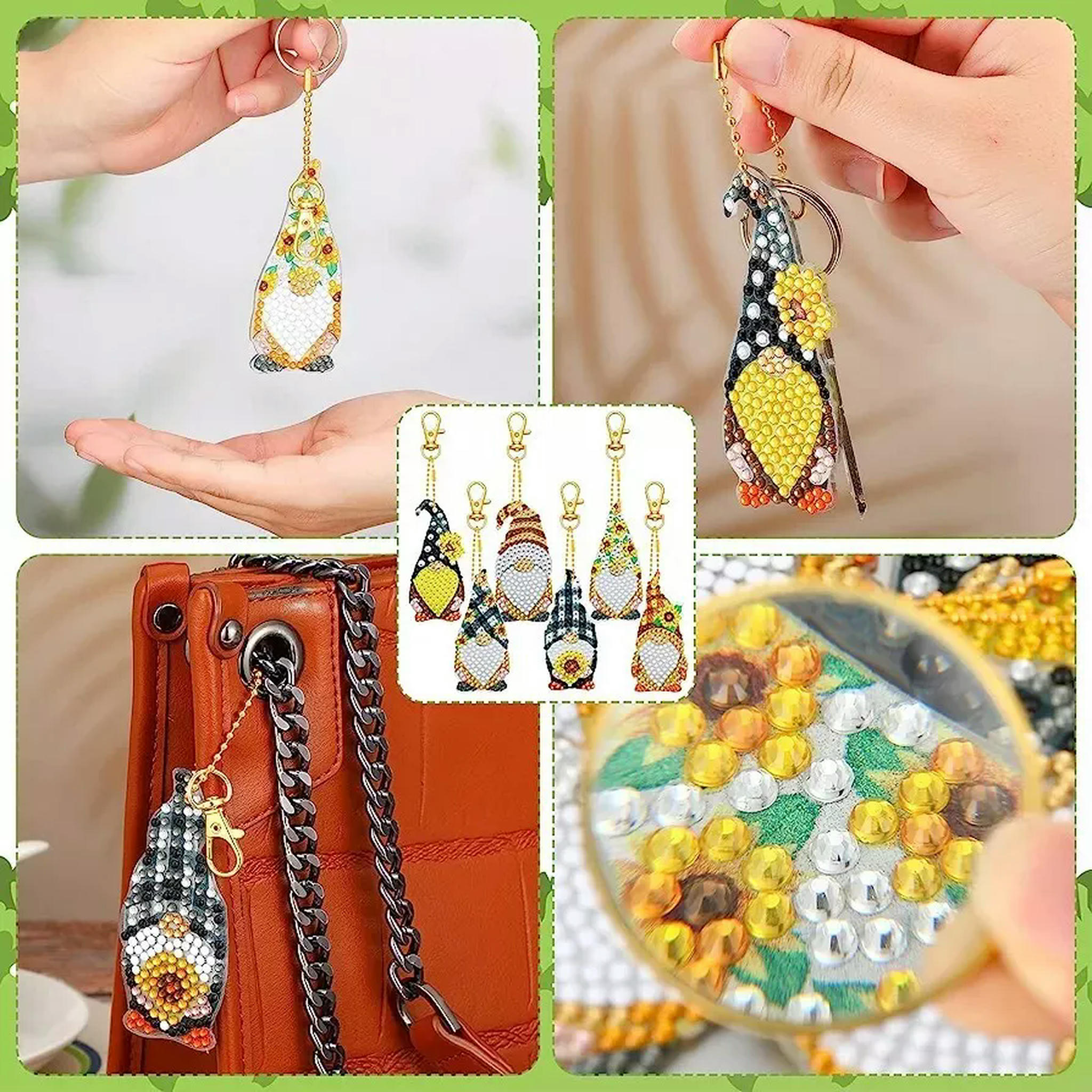 U8MO Diamond Painting Key Chains Kit DIY Crafts Sunflower Gnome 6pcs Keychain Set