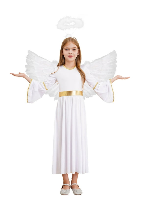 Kids Girls 3Pcs Angel Suit Carnivals Party Fancy Dress Up Outfits White 14