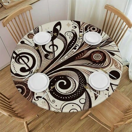 

Sheronv Butterflies Music Notes Clef Round Table Cover Stain Resistant Washable Indoor Outdoor Tablecloth Kitchen Dining Wedding Parties Outdoor Fitted 100% Polyester Fiber 54-58