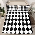 thumbnail image 2 of Homewish Rhombus Pattern Bed Sheets,Modern Geometric King Sheets,Black White Buffalo Sheet Set For Boys Kids,Luxury Bedroom Decor,4-Piece, 2 of 7