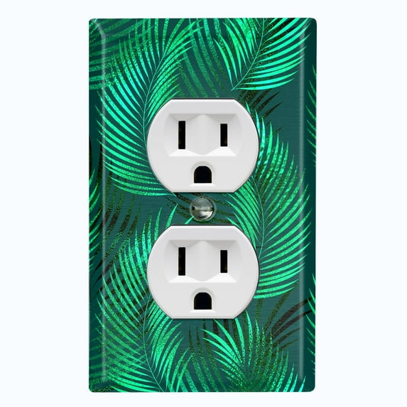 Metal Light Switch Plate Cover Jungle Tropical Leaves Green Palm JGL001