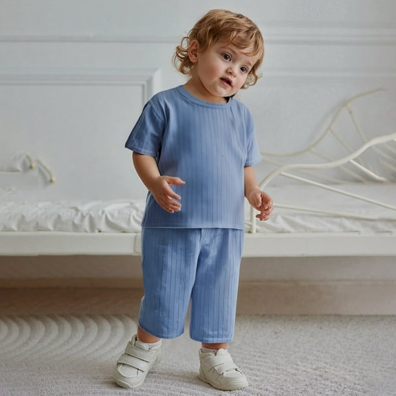 Kids Boy Outfit Set Solid Short Sleeve T-Shirt Tops Casual Shorts Crew Neck Boys Of Summer Toddler Boy Clothes 6-7 Years Cute Boy Clothing