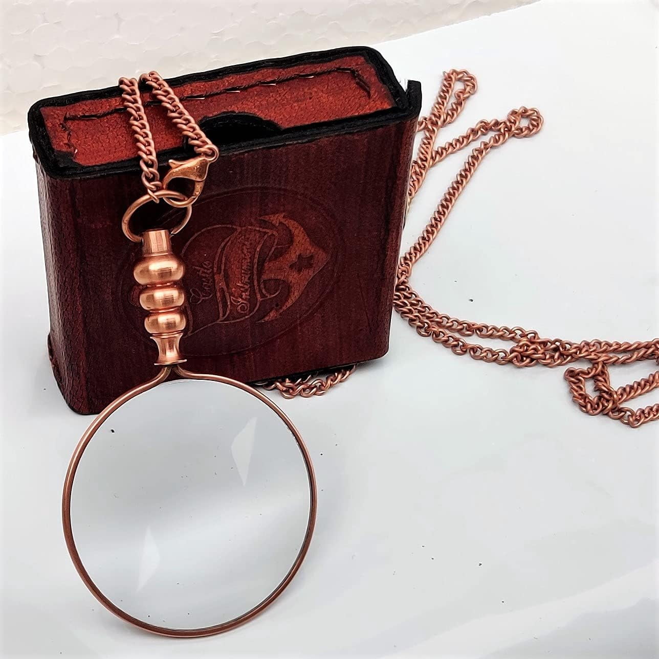 Brass Magnifying Glass A Beautiful Necklace Chain Library Reading Fine Print Zooming Increase Vision Jewelry (Copper)