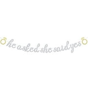 Sliver Glitter He Asked She Said Yes Banner for Engagement/Wedding/Bachelorette/Bridal Shower Party Decorations Supplies