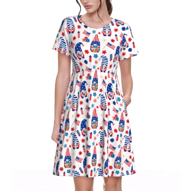 Balery 4th Of July Vestidos sueltos de manga corta para mujer, vestidos de verano 2025, vestidos casuales de corte A con vuelo.