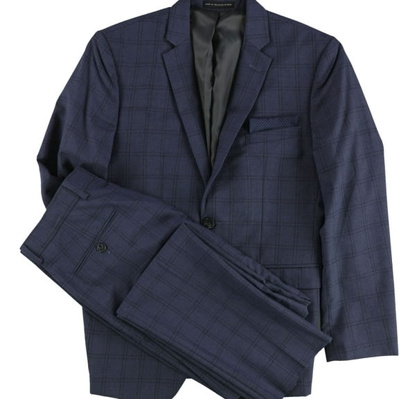 Perry Ellis Mens Portfolio Two Button Formal Suit, Blue, 38 Short / 32W x UnfinishedL