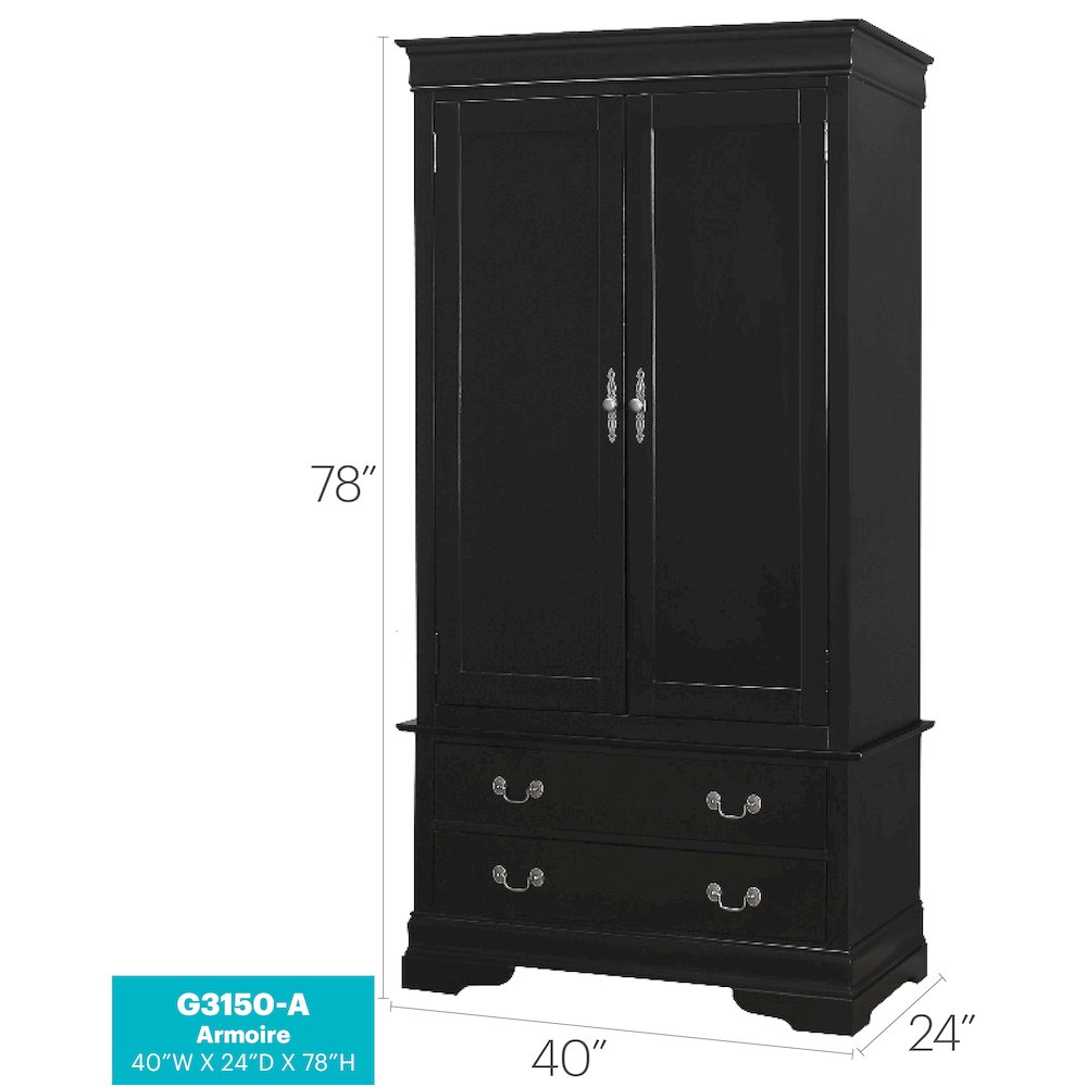 Glory Furniture Louis Phillipe G3150-A Armoire , Black