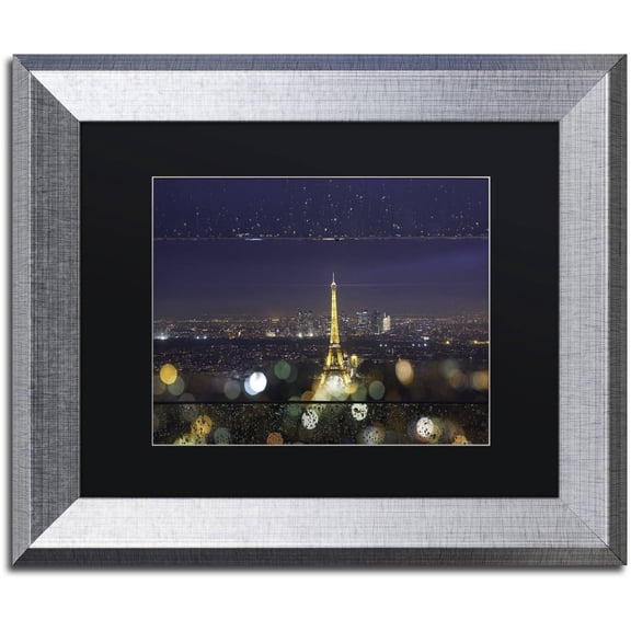 Trademark Fine Art "Fireworks of Rain in Paris" Canvas Art by Mathieu Rivrin, Black Matte, Silver Frame