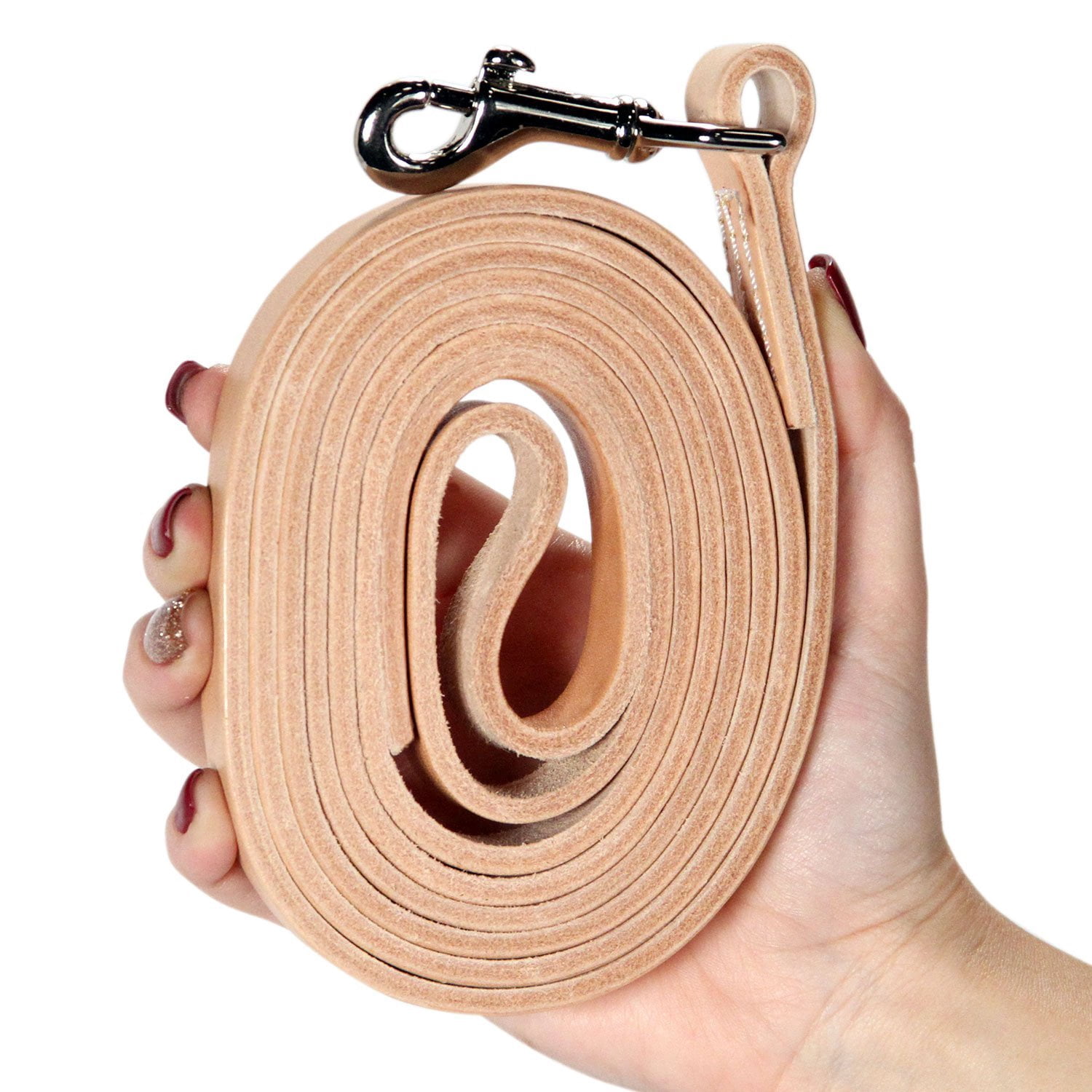 logical leather 6 foot dog leash - best for training - water resistant heavy full grain leather lead - tan