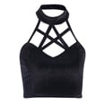 thumbnail image 1 of Top corto gótico Cosplay ropa de calle Halter tanque espalda descubierta Punk camisola camiseta L Zulema Camiseta sin mangas de terciopelo con tirantes, 1 of 8