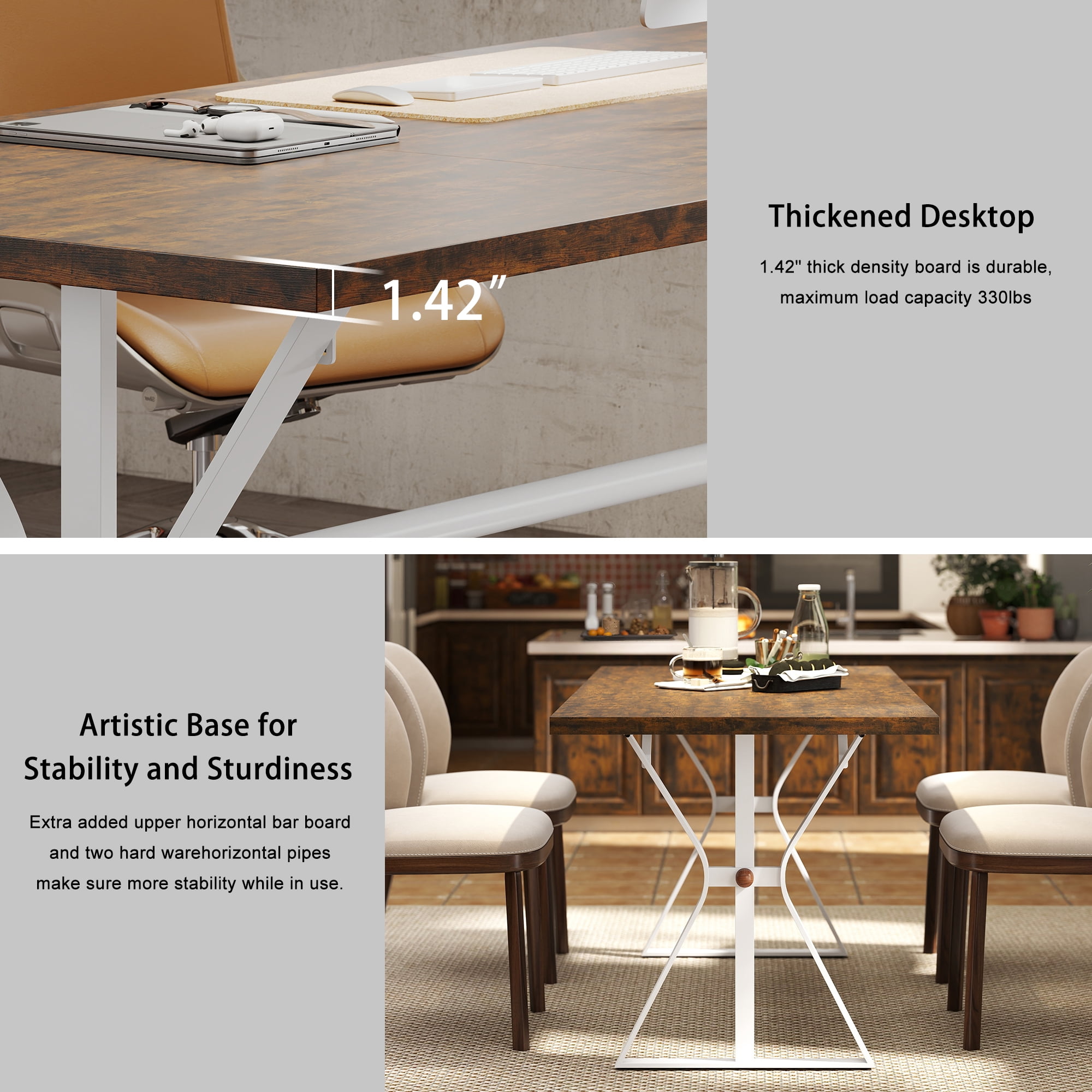 Manora 71 Inch Modern Farmhouse Rectangle Wood Dining Table, Seats 6-8, Industrial Kitchen Dining Table for Home Kitchen & Dining Room