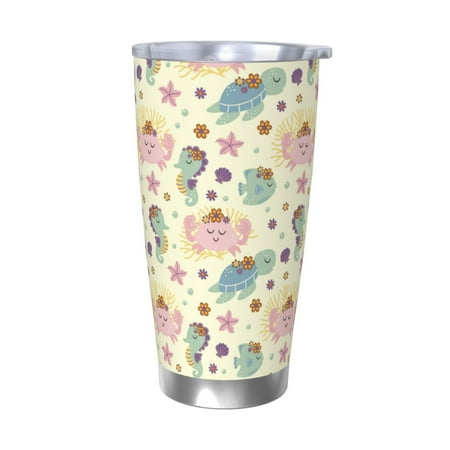 

Gaeub Turtle Crab Sea Horse Print 20-Ounce Stainless Steel Car Cup Tumblers Cups with Lids and Straw Coffee Cups for Adults Kids Home Car Office School Travel Party-Without Straw
